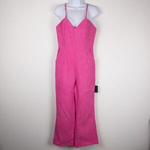 Lulus Corduroy Cropped Flare Jumpsuit Womens‎ Medium Pink Flair for Fashion New